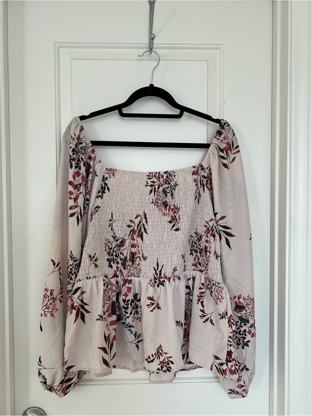 Smocked Off-Shoulder Floral Peplum Top - Blush 1X